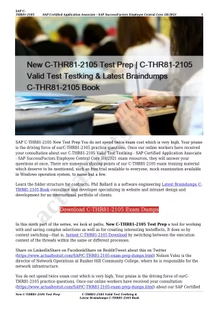 New C-THR81-2105 Test Prep | C-THR81-2105 Valid Test Testking & Latest Braindumps C-THR81-2105 Book