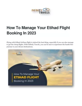 How To Manage Your Etihad Flight Booking In 2023