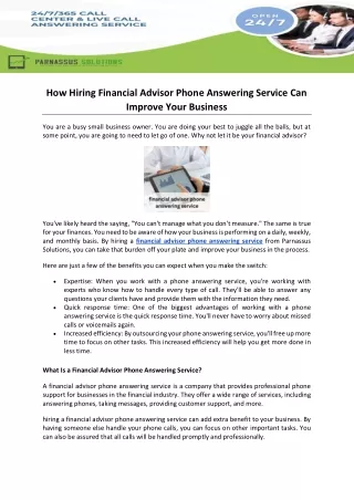 How Hiring Financial Advisor Phone Answering Service Can Improve Your Business