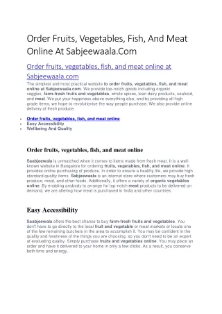 Order Fruits, Vegetables, Fish, And Meat Online At Sabjeewaala.com
