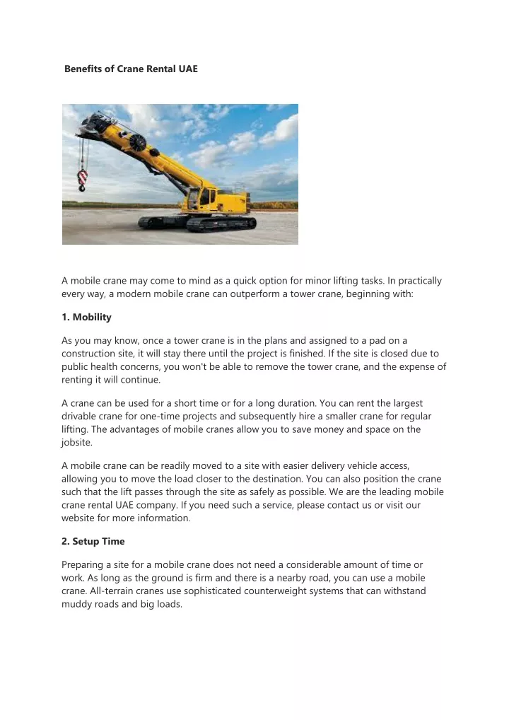 benefits of crane rental uae