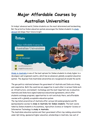 Major Affordable Courses by Australian Universities