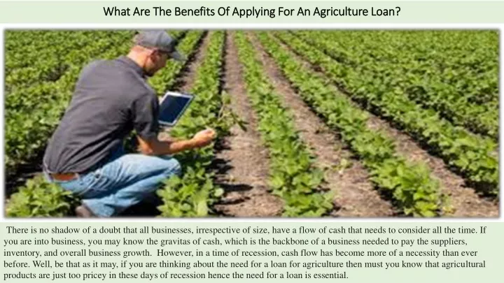 what are the benefits of applying for an agriculture loan