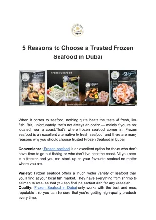 5 Reasons to Choose a Trusted Frozen Seafood in Dubai