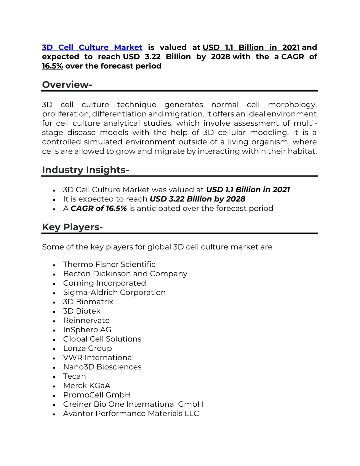 3d cell culture market is valued