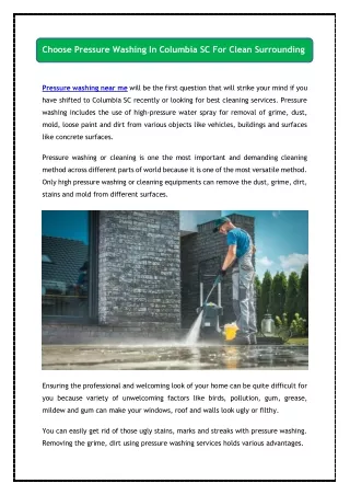 choose pressure washing in columbia sc for clean