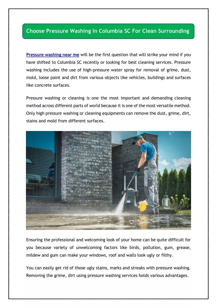 choose pressure washing in columbia sc for clean