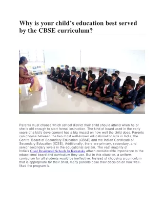 Why is your child’s education best served by the CBSE curriculum?