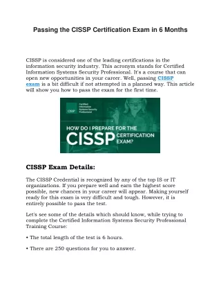 Passing the CISSP Certification Exam in 6 Months