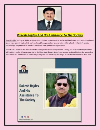 Rakesh Rajdev And His Assistance To The Society