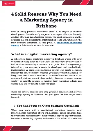 4 Solid Reasons Why You Need a Marketing Agency in Brisbane