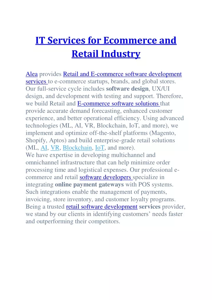 it services for ecommerce and retail industry