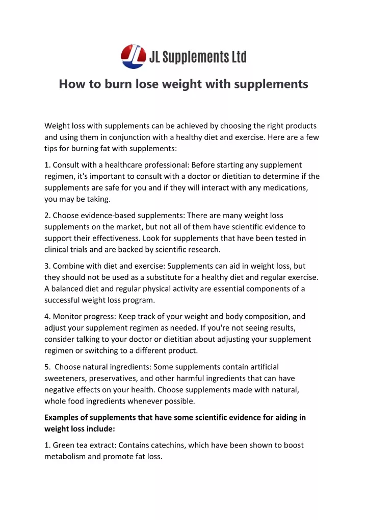how to burn lose weight with supplements