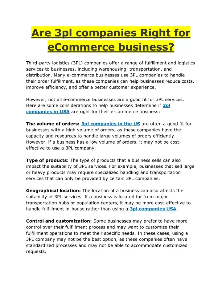 are 3pl companies right for ecommerce business