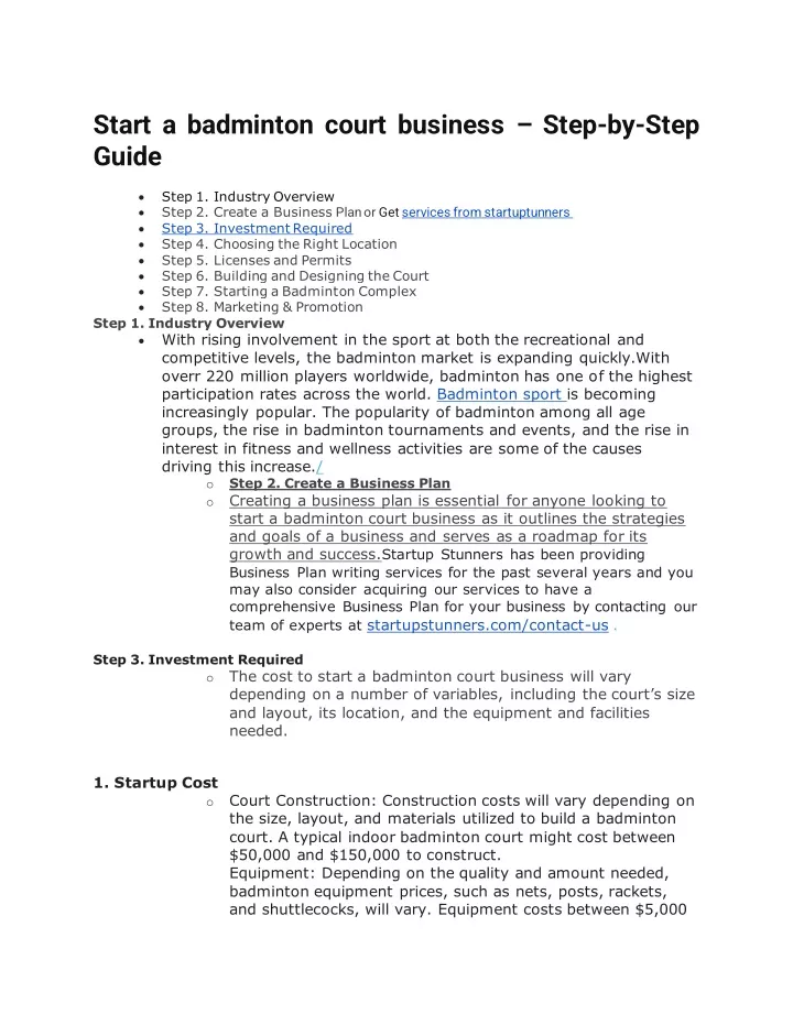 start a badminton court business step by step
