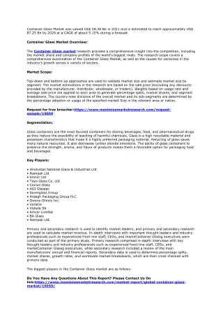 Glass Container Industry Analysis and Forecast for the World (2022-2029)