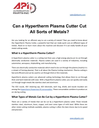 Can a Hypertherm Plasma Cutter Cut All Sorts of Metals