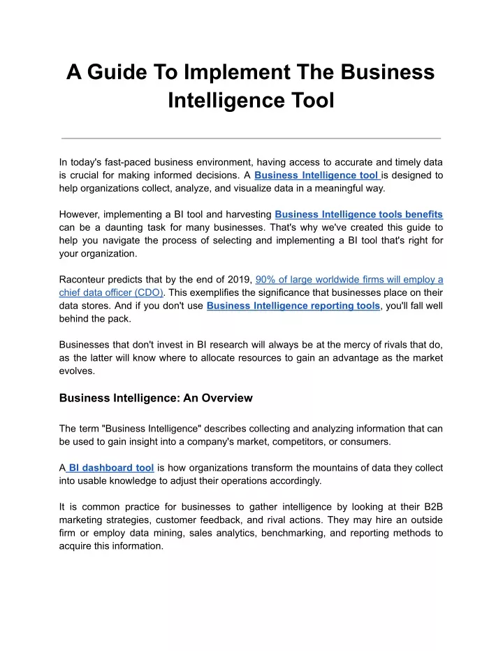 a guide to implement the business intelligence