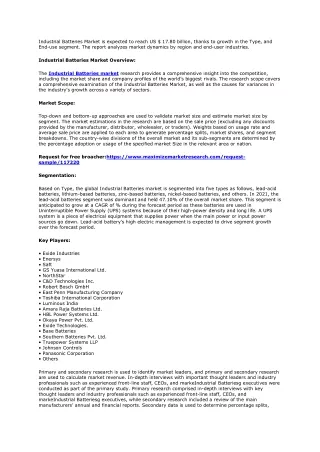 Global Industry Analysis and Forecast for Industrial Batteries (2022-2029)