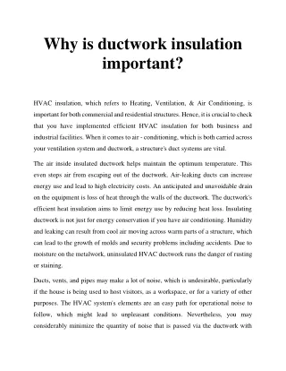 Why is ductwork insulation important