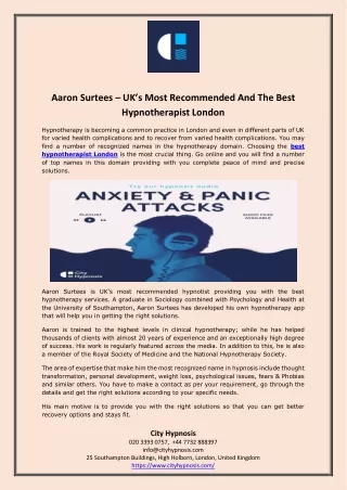 Aaron Surtees – UK’s Most Recommended And The Best Hypnotherapist London