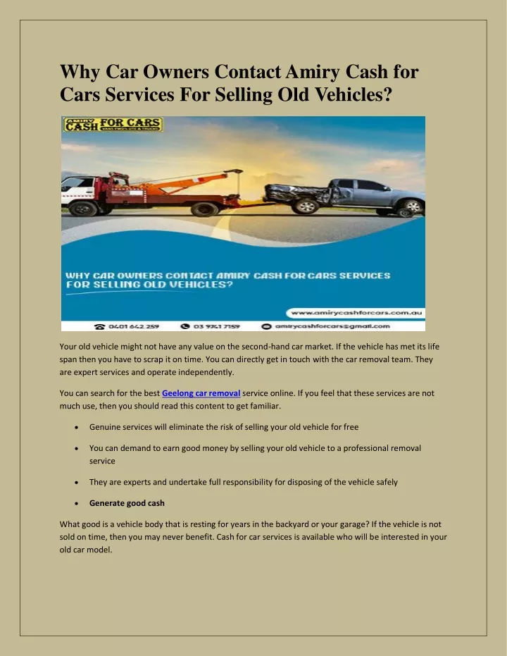 why car owners contact amiry cash for cars