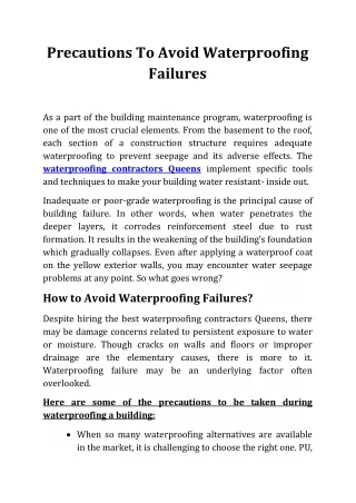 Precautions To Avoid Waterproofing Failures