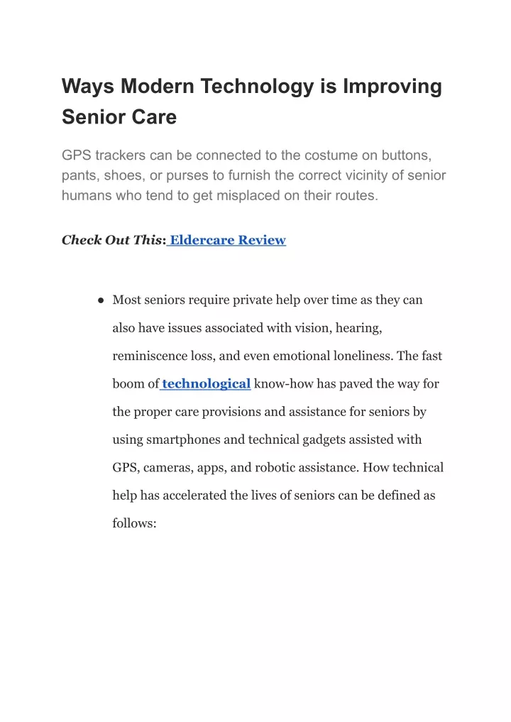 ways modern technology is improving senior care