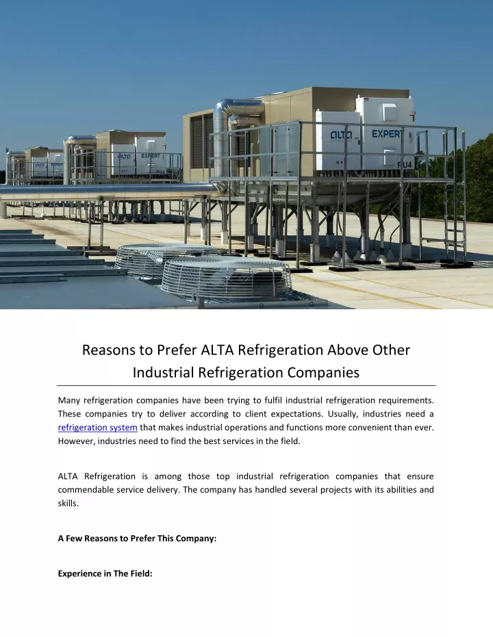 reasons to prefer alta refrigeration above other