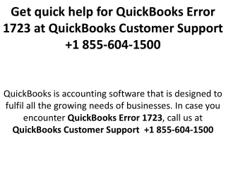 Get quick help for QuickBooks Error 1723 at   1 855-604-1500