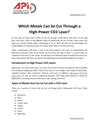 Which Metals Can be Cut Through a High-Power CO2 Laser