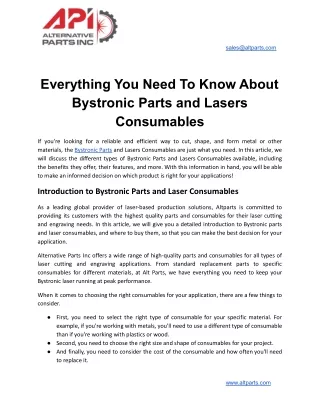 Everything You Need To Know About Bystronic Parts and Lasers Consumables