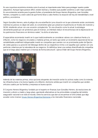 Juan González Herrero, experto financiero del Grupo Brigantina, analiza las tend
