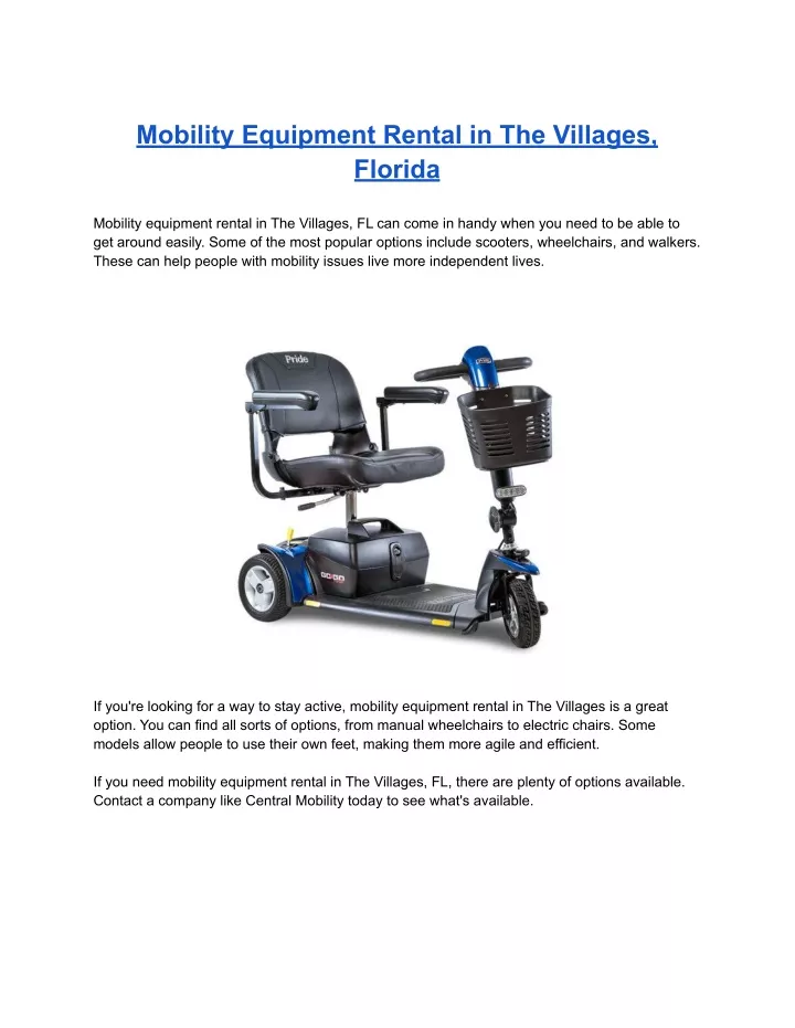 mobility equipment rental in the villages florida