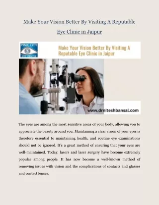 Make Vision Better By Visiting Reputable Eye Clinic in Jaipur