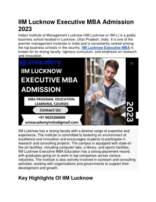 IIM Lucknow Executive MBA Admission 2023