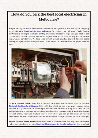 How do you pick the best local electrician in Melbourne?