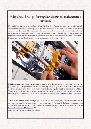 Why should we go for regular electrical maintenance services?