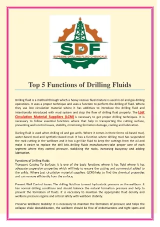 top 5 functions of drilling fluids