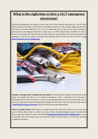 What is the right time to hire a 24/7 emergency electrician?