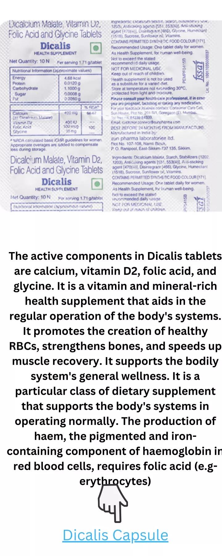 the active components in dicalis tablets