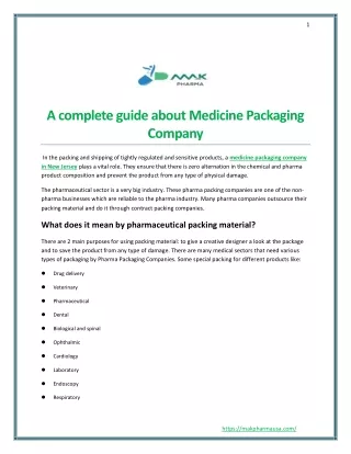 A complete guide about Medicine Packaging Company