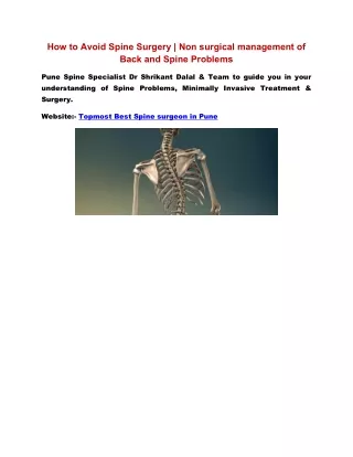 How to Avoid Spine Surgery | Non surgical management of Back and Spine Problems