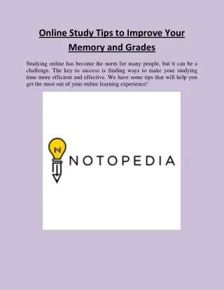 Online Study Tips to Improve Your Memory and Grades - Notopedia