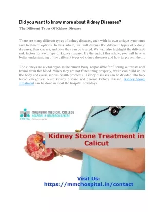 Did you want to know more about Kidney Diseases