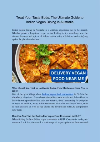 Treat Your Taste Buds: The Ultimate Guide to Indian Vegan Dining in Australia