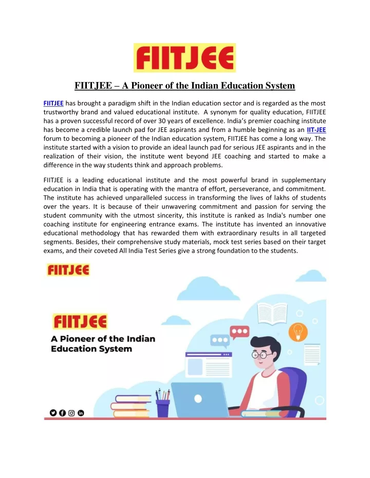 fiitjee a pioneer of the indian education system
