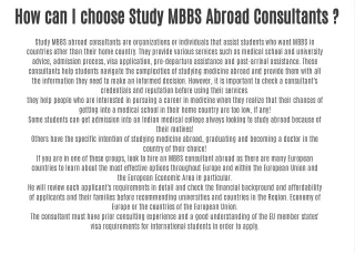 How can I choose Study MBBS Abroad Consultants ?