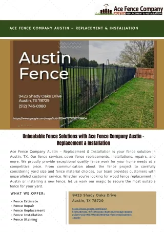Unbeatable Fence Solutions with Ace Fence Company Austin - Replacement & Install