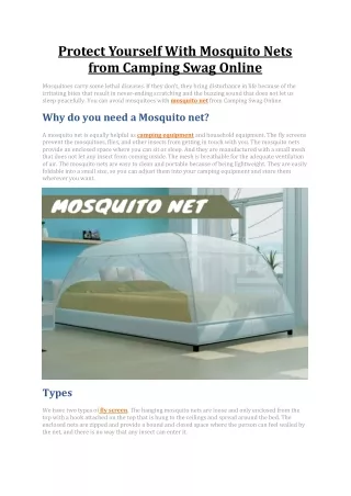 Protect Yourself With Mosquito Nets from Camping Swag Online